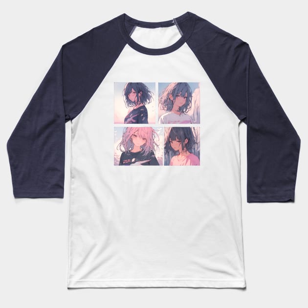 Anime Girls Harem Baseball T-Shirt by Klover